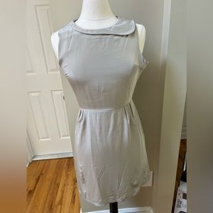 Silk asymmetrical Peter Pan neck with slit open back dress